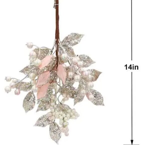 Victorian Gold Pink Leaf Clip Ornament, 14" Set of 4 New - Picture 1 of 5